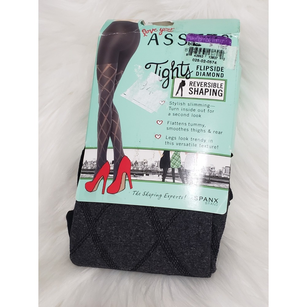 Spanx Love Your Assets Tights Sara Blakely Sexy Black Flipside Diamond Sz 5 NWT